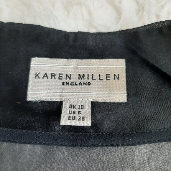 Karen Millen Women's Silk Blend Black Ruffle Neck Long Sleeves Blouse Top US 6 - Picture 7 of 9